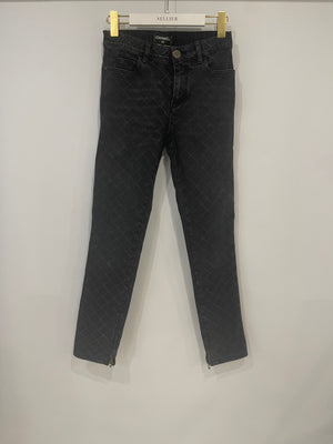 Chanel Dark Grey Quilted Skinny Jeans with Zip CC Logo Details Size FR 36 (UK 8)