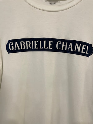 Chanel White Short Sleeve Top with Inscription Detail Size FR 38 (UK 10)