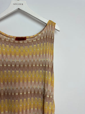 Missoni Yellow & Beige Knit Sleeveless Maxi Dress With Ruched Side Detail Size IT 46 (UK 14)