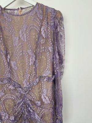 Alessandra Rich Lilac & Gold Lace Ruched Gown Dress Size IT 42 (UK 10)