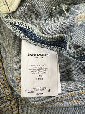 Saint Laurent Distressed Skinny Jeans With Silver Chain Detail Size 27