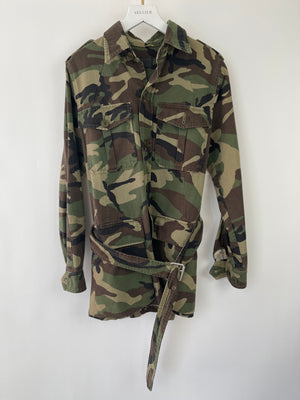 Saint Laurent Khaki Camouflage Jacket with Patch Detailing Size S (UK 8)