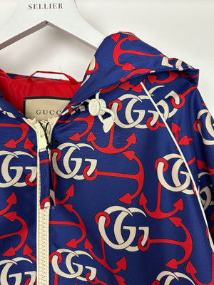 Gucci Blue, Red & White GG Logo Print Wind Jacket IT 54 (UK 44)