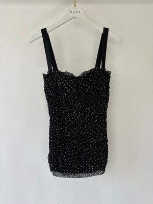 Dolce & Gabbana Black Polkadot Bustier Ruched Mesh Top Size IT 38 (UK 6)