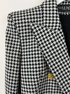 Balmain Black and White Houndstooth Blazer Jacket with Gold Button Details Size FR 38 (UK 8)