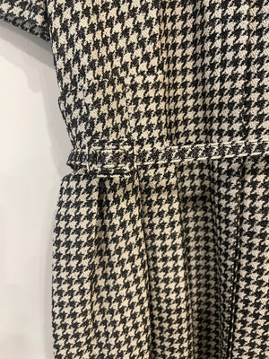 Christian Dior Black and White Houndstooth Short-Sleeve Midi Dress with Belt Size FR 42 (UK 14)