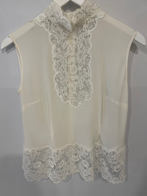 Ermanno Scervino White Silk Shirt Top with Lace Details Size IT 40 (UK 8)