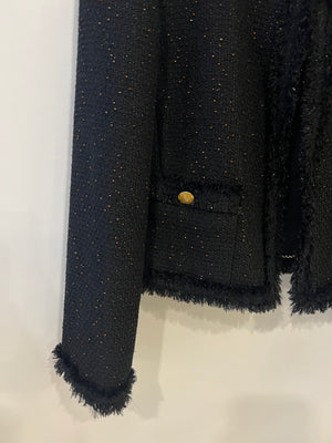 Chanel Black Tweed Jacket with Bronze Sequins and Gold CC Logo Buttons Size FR 40 (UK 12) RRP £2,420