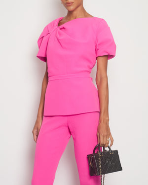 Safiyaa Hot Pink Top and Flared Trouser Set with Belt Size UK 12/18