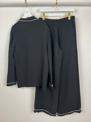 Valentino Black Silk Two-Piece Set with White Trim Detail Size S (UK 8)