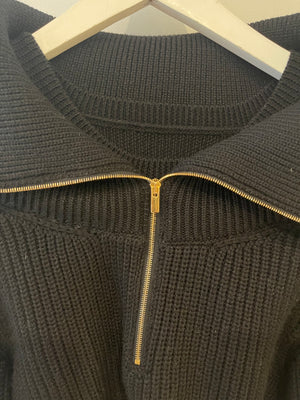 Jacquemus Black Cable Knit High Neck Zip Jumper with Vest Detail FR 34 (UK 6) RRP £650