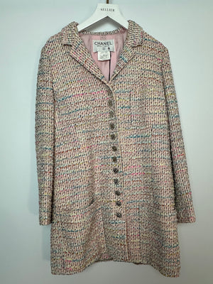 Chanel 96P Pink and Multicolour Tweed Jacket and Skirt Set Silk Two-Piece Top and Skirt Set Size FR 42 (UK 14)