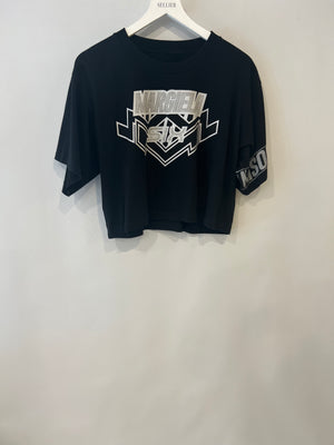 Maison Margiela Black Cropped T-Shirt with Silver Logo Size S (UK 8)