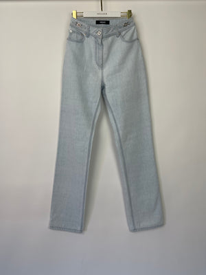 Versace Light Blue Denim Medusa '95 Jeans with Silver Logo Detail IT 25 (UK 6) RRP £830