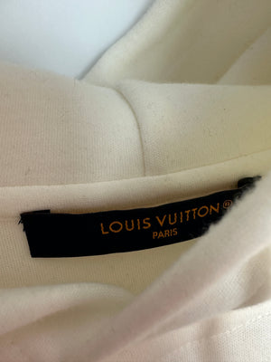 Louis Vuitton White Cotton Hoodie With Logo Embroidery and Pearl Detail Size XL RRP £1,040