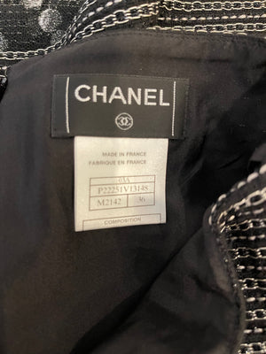 Chanel Black Mini Skirt with Chain Details and Polka Dot Tulle Trim with CC Logo Detail Size FR 36 (UK 8)