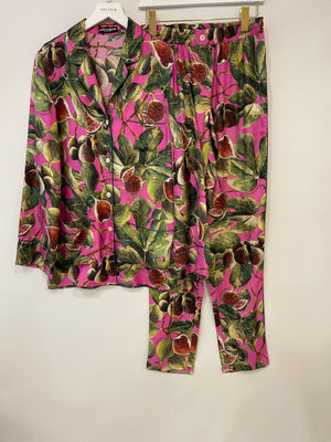 *HOT* Dolce & Gabbana Pink Fig Printed Silk Trousers and Shirt Set Size IT 36/38 (UK 4/6) RRP £2,650