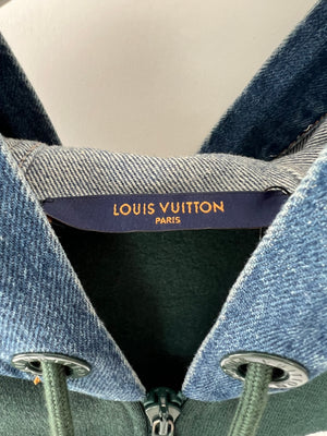 Louis Vuitton 2022 Green Hoody with Denim Detail Size FR 56-58 (UK XL)