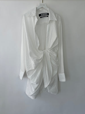 Jacquemus White Le Coup De Soleil Mini Dress with Knot Tie Detail FR 36 (UK 8)