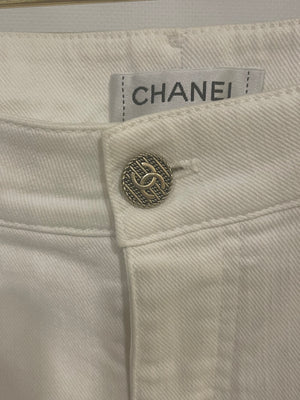 Chanel White Straight-Leg Denim Jeans with Gold CC Logo Buttons FR 40 (UK 12)