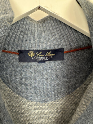 Loro Piana Menswear Light Blue Diagonal Striped Long Sleeve Jumper with Quarter Zip Detail IT 48 (UK 38)