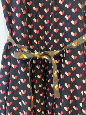 Louis Vuitton Black and Khaki Heart Printed Silk Mini Dress with Belt Size FR 36 (UK 8)