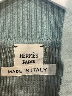 Hermès Baby Blue Silk Long-Sleeve Top with Ruffle Collar Detail Size FR 34 (UK 6)