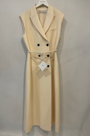 Christian Dior Cream Sleeveless Maxi Tailored Vest with Belt and Button Detail Size FR 42 (UK 14)