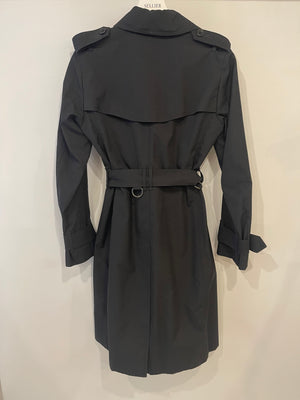 Burberry Black Trench Coat with Belt and Black Logo Button Details Size UK 8