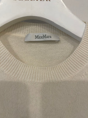 Max Mara Cream Cashmere Jumper with Grey Logo Detail Size S (UK 8)