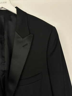 Celine Black Menswear Tuxedo Suit Single Button Blazer with Silk Lappel Detail FR 54 (UK 44)