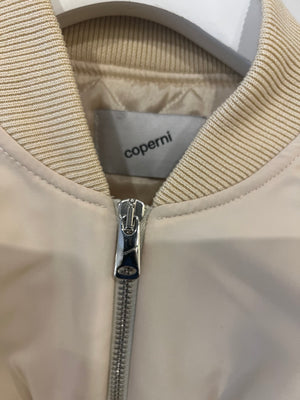 Coperni Vanilla Beige Cut-Out Cropped Bomber Jacket with Logo Size FR 36 (UK 8)