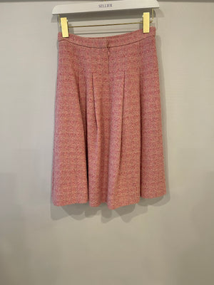 Chanel Pink Tweed Jacket and Midi Skirt Set with Ceramic CC Logo Buttons Size FR 34 (UK 6)