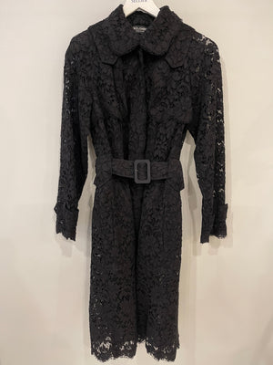 Dolce & Gabbana Black Crochet Maxi Coat with Belt Size IT 38 (UK 6)