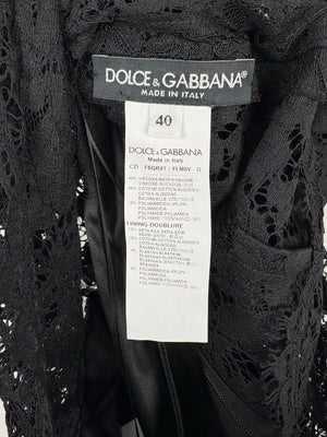 Dolce & Gabbana Black Lace Short Sleeve Dress with Red Crystal Button Details Size IT 40 (UK 8)