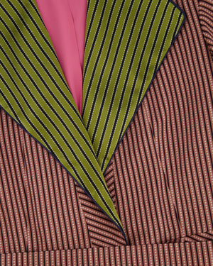 Etro Pink and Green Striped Silk Coat with Belt FR 38 (UK 10)