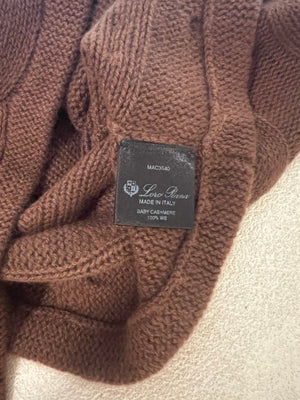 Loro Piana Chocolate Brown Baby Cashmere Cableknit Jumper Size IT 46 (UK 14)