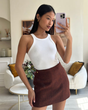 Chanel Burnt Brown Wool Mini Skirt Size FR 36 (UK 8)