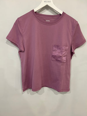 Hermès Lilac Cotton T-Shirt with Embroidered Pocket Detail Size FR 40 (UK 12)