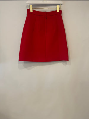 Dolce & Gabbana Red Wool Mini Skirt with Black and Gold Logo Buttons Size IT 38 (UK 6)