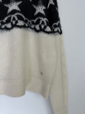 Chanel White and Black Cashmere Blend Jumper With Stars and CC Print Size FR 36 (UK 8) RRP £2440