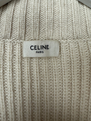 Celine Cream Cashmere Knitted Jumper with Gold Horse-bit Details Size S (UK 8)