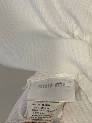 Miu Miu White Crop Top with Daisy Detail and Frill Hem Size S (UK 8)