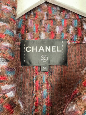 Chanel 16P Mohair Red & Blue Tweed Gilet Jacket With Bronze Button Detail Size FR 36 (UK 8)