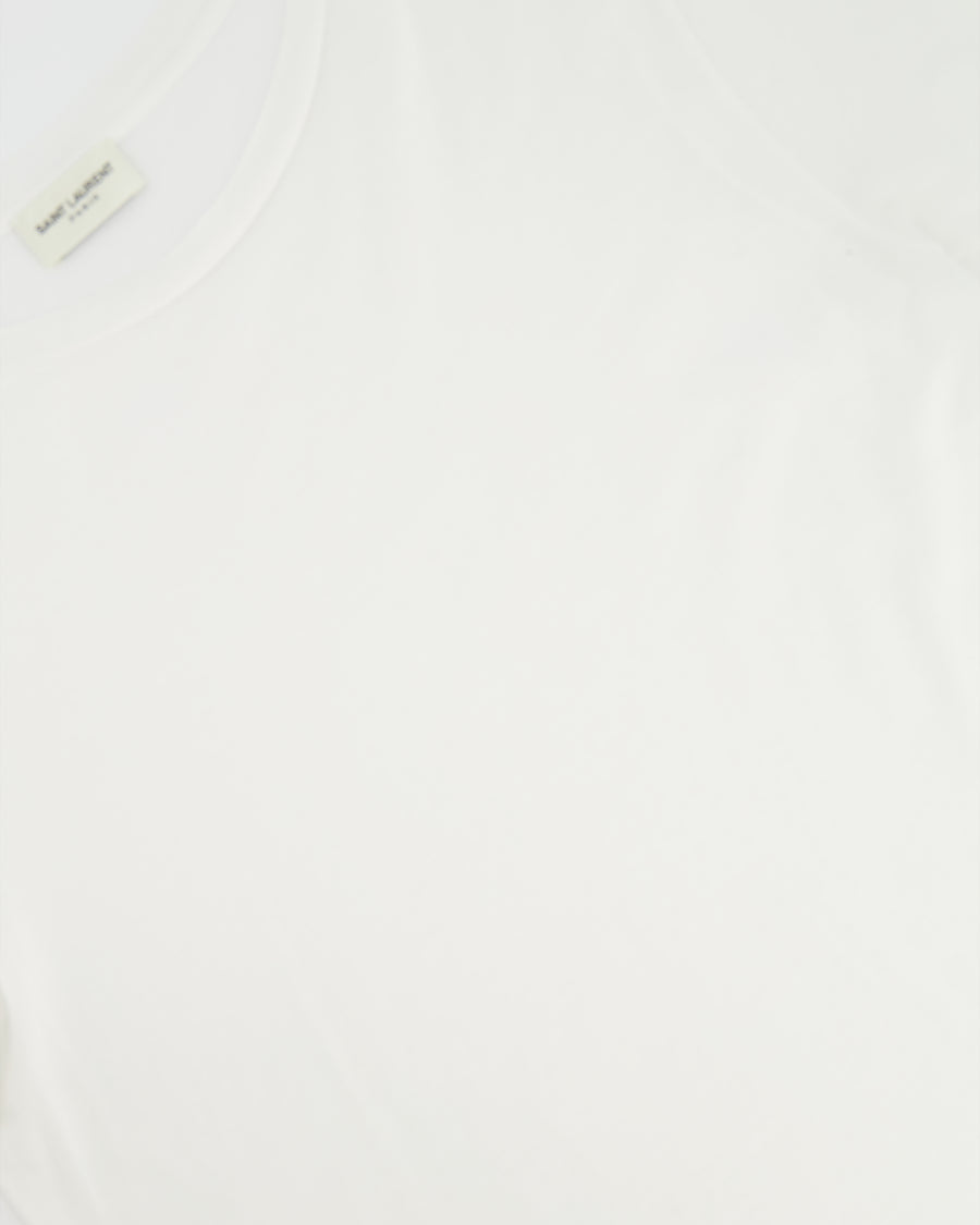 Saint Laurent White Cropped Short-Sleeve T-Shirt with Logo Detail Size S (UK 8)