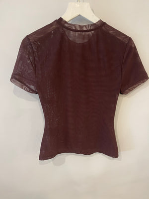 SIR the Label Chocolate Brown Round Neck Tulle T-Shirt Size IT 38 (UK 6)