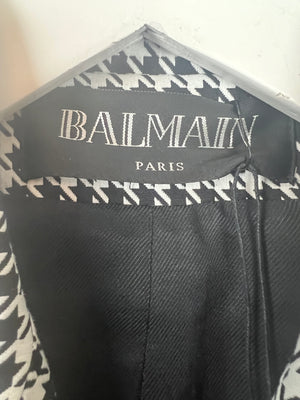 Balmain Black and White Houndstooth Blazer Jacket with Gold Button Details Size FR 38 (UK 8)