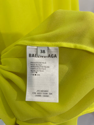 Balenciaga Neon Yellow Short-Sleeve Shirt with Bow Detail Size FR 38 (UK 10)