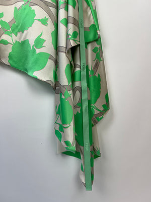 Fendi Green Leaf Print Asymmetric Midi Dress with Waist Tie Detail Size IT 40 (UK 8)