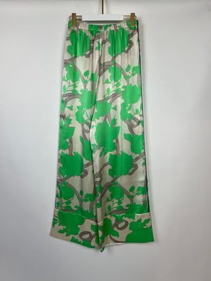 Fendi Green Leaf Print Silk Trousers Size 40 (UK 8)